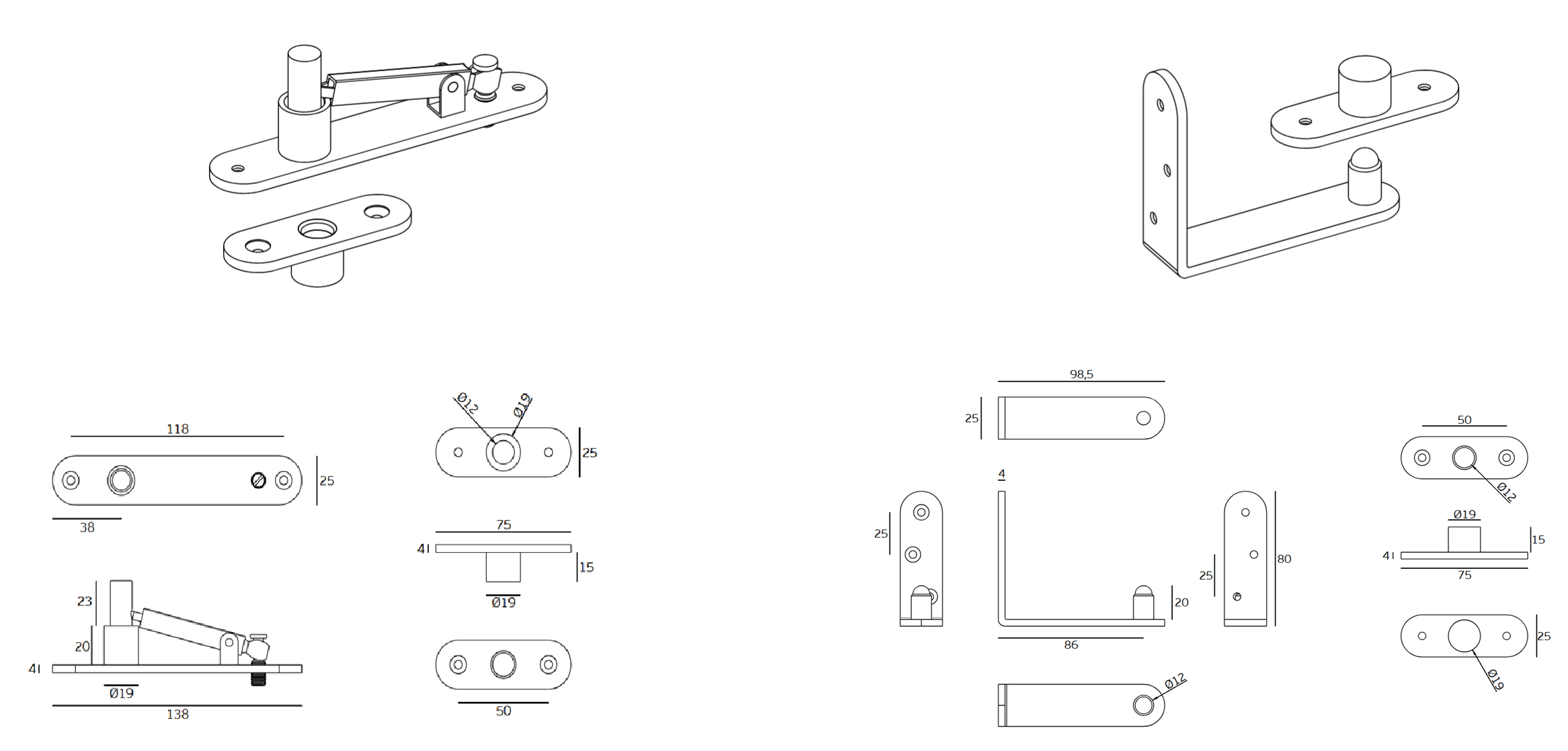 ציר פיבוט כפוף נירוסטה עד 80 ק"ג