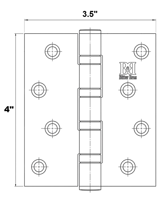 ציר ספר נירוסטה שחור 4X3.5 - שרטוט